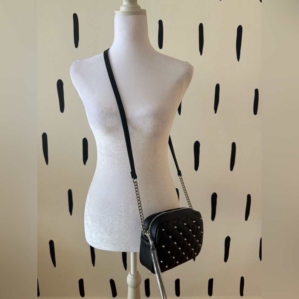 Rebecca Minkoff Black Quilted Crossbody Bag with Metal Studs